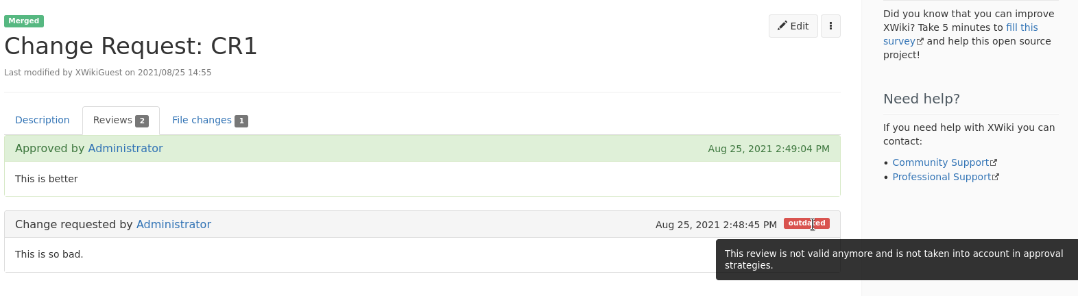 XWiki — processus (optionnel) de validation des modifications