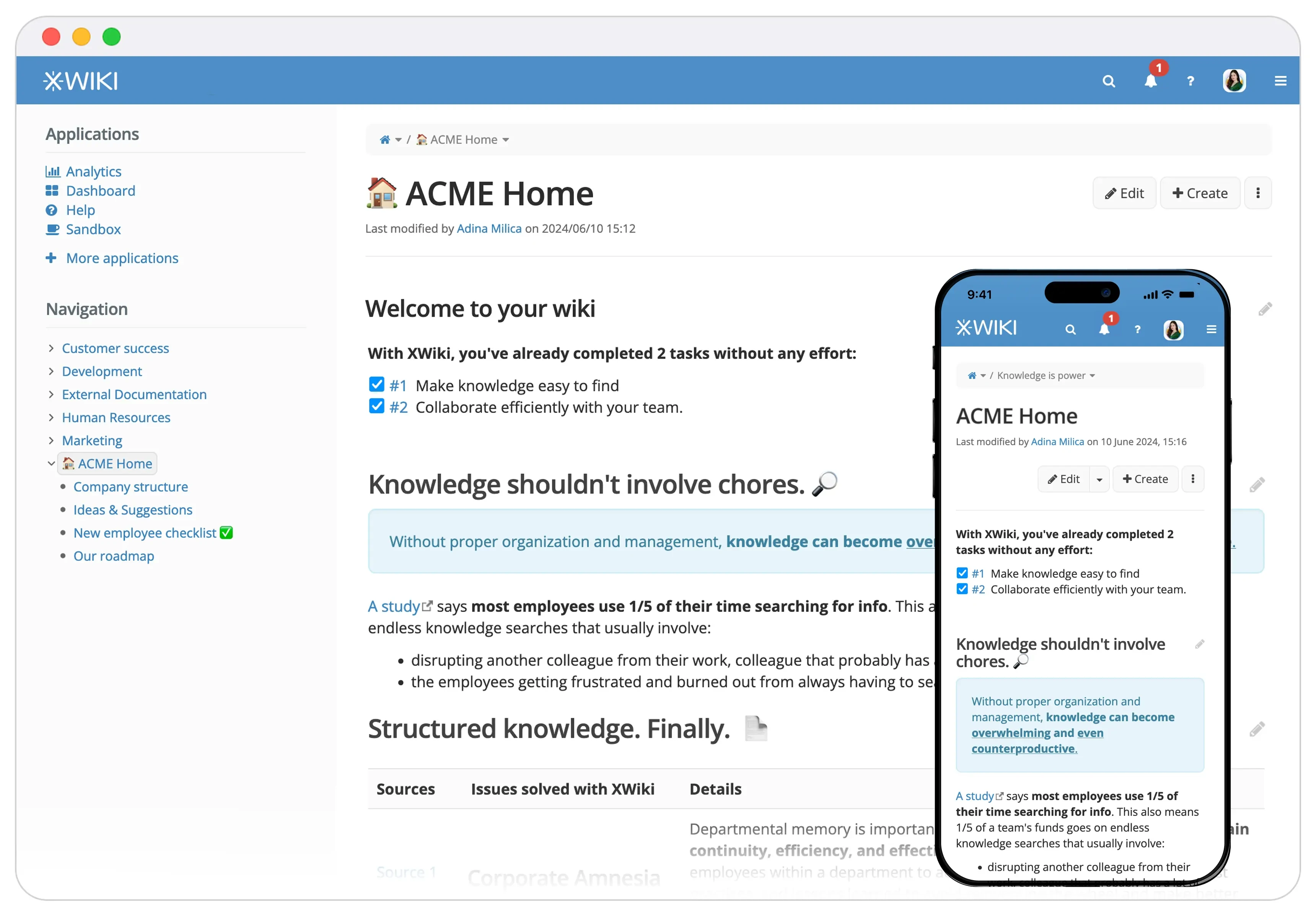 XWiki — espace d'information structuré accessible depuis PC et martphones